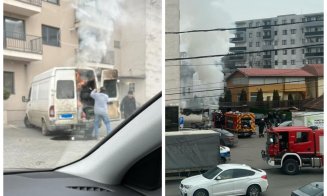 Incendiu în Cluj-Napoca: O dubă a luat foc. Intervin pompierii ISU