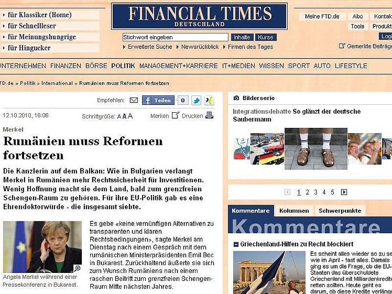 Financial Times: “Clujul a onorat-o pe Angela Merkel”   