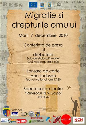 O conferinţă pentru drepturile omului, cu spectacol de Gogol, marţi la Cluj