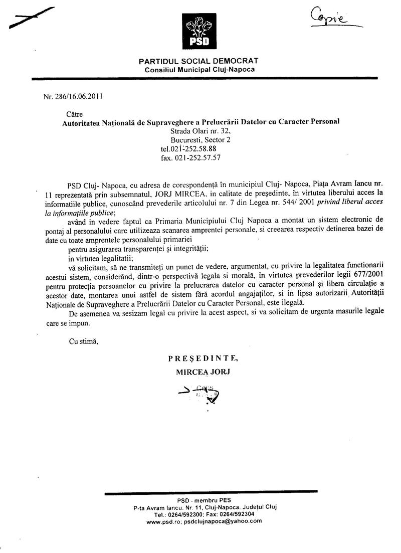 Autoritatea pentru Prelucrarea Datelor cu Caracter Personal: scanarea amprentelor la Primăria Cluj este ilegală