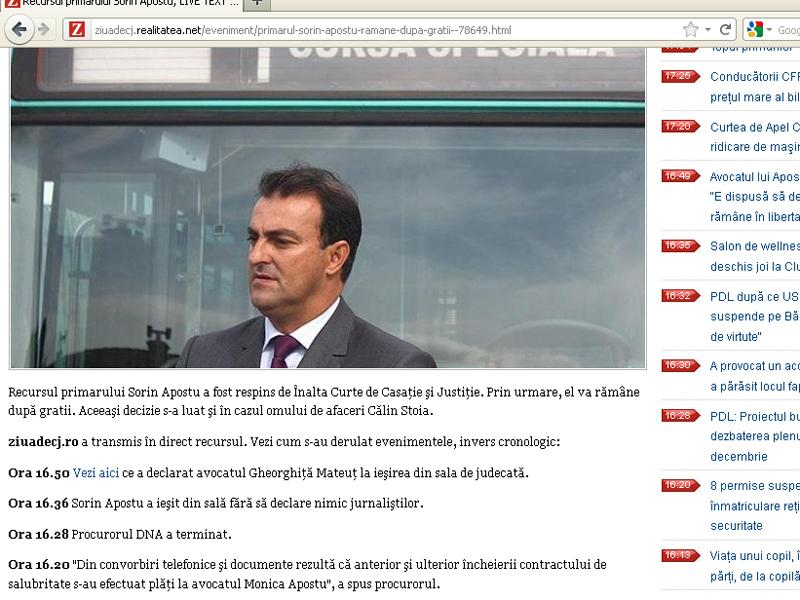 Recursul primarului, transmis livetext pe ziuadecj.ro  