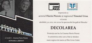 Spectacol de gală al filmului Decolarea, din 1971, la Cluj; regizorul vine special din New York la eveniment. Intrarea e liberă