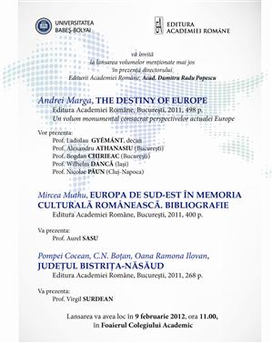 Trei volume lansate simultan joi la Cluj. Marga îşi lansează un studiu de 500 de pagini despre 