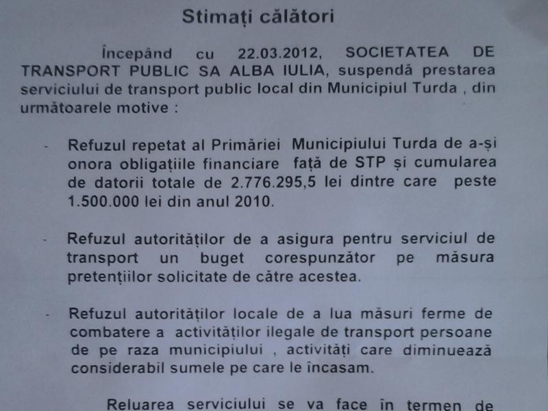 Primăria Turda, presată de firma de transport în comun să dea mai mulţi bani