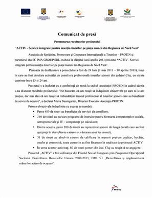 Comunicat de presă Prezentarea rezultatelor proiectului 