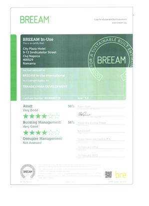 CITY Plaza este primul hotel din România care a obţinut certificarea BREEAM  INTERNATIONAL (clădire verde) (P)