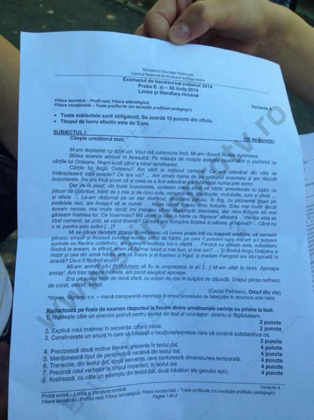BAC 2014. Vezi subiectele la limba română