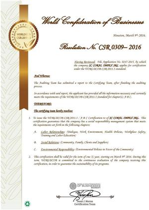 Coral Impex, premiată la World Confederation of Business (P)