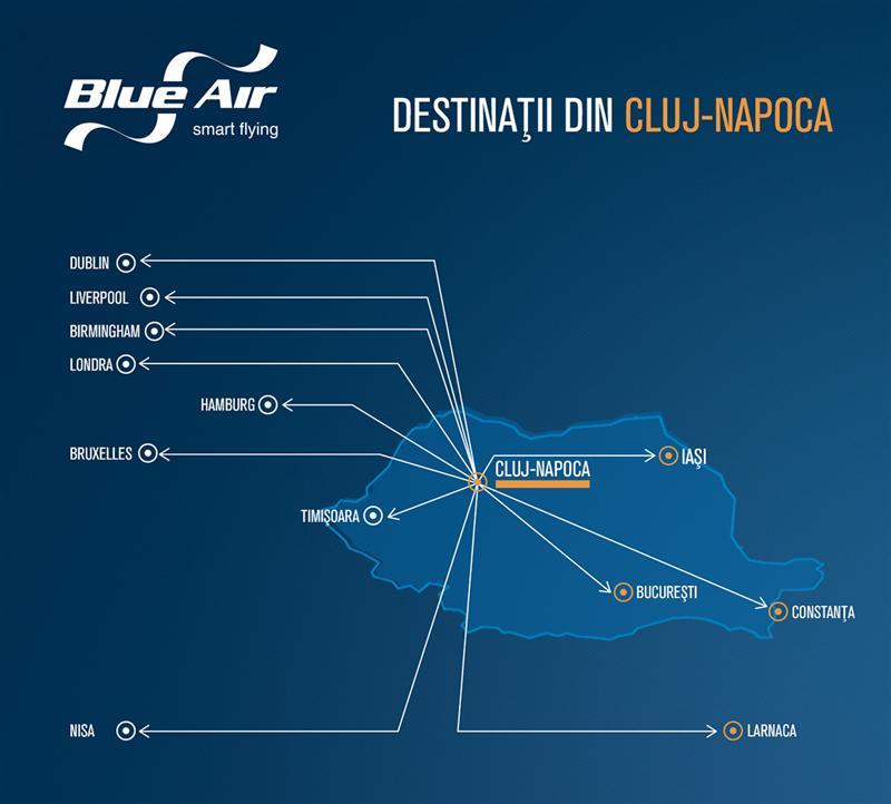 Blue Air anunță noi rute de pe aeroportul din Cluj-Napoca