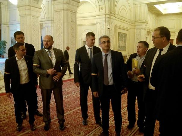 Deputaţii PMP, protest cu tricolor pe braţ: Dragnea să spună dacă a cedat presiunilor UDMR