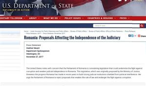 Departamentul de Stat al SUA, îngrijorat de propunerile discutate în Parlament pe tema justiţiei