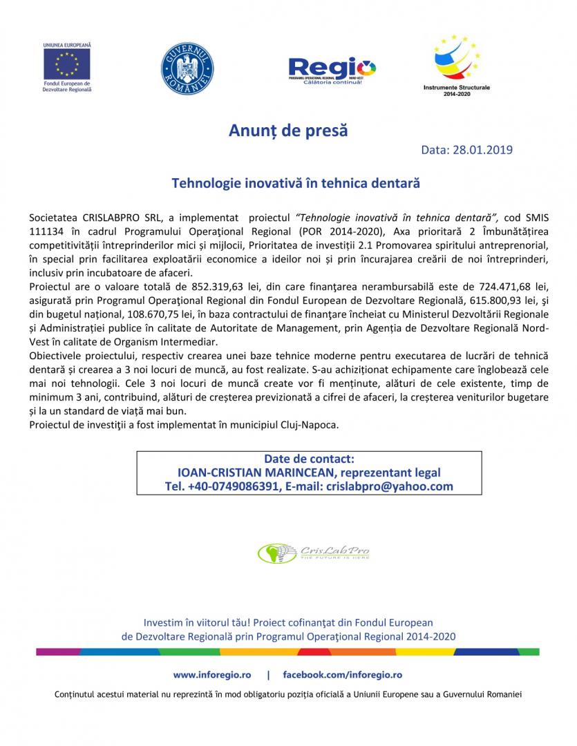 “Tehnologie inovativă în tehnica dentară”