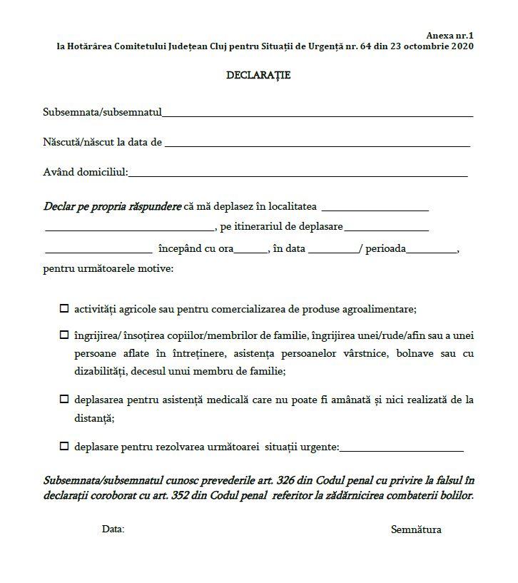 RUTE OCOLITOARE pentru Sic și Săvădisla. Cele două comune se închid la miezul nopții/ FORMULARUL care va fi folosit de localnici
