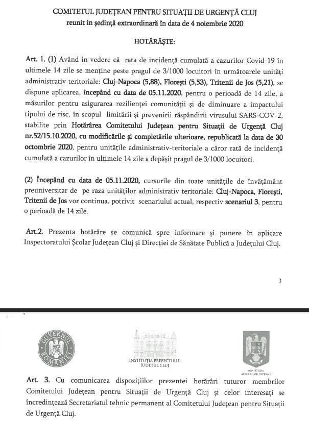 S-a decis! Școlile rămân închise în Cluj-Napoca, Florești și Tritenii de Jos