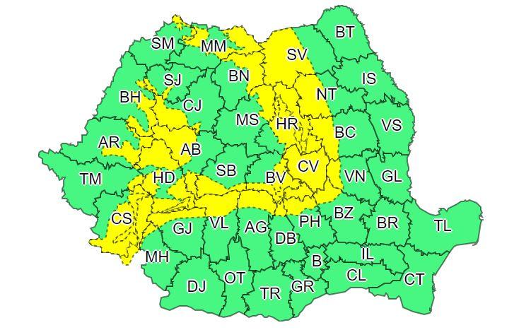 Avalanșă de Coduri galbene la Cluj. Vânt, ploi și ninsori până în weekend