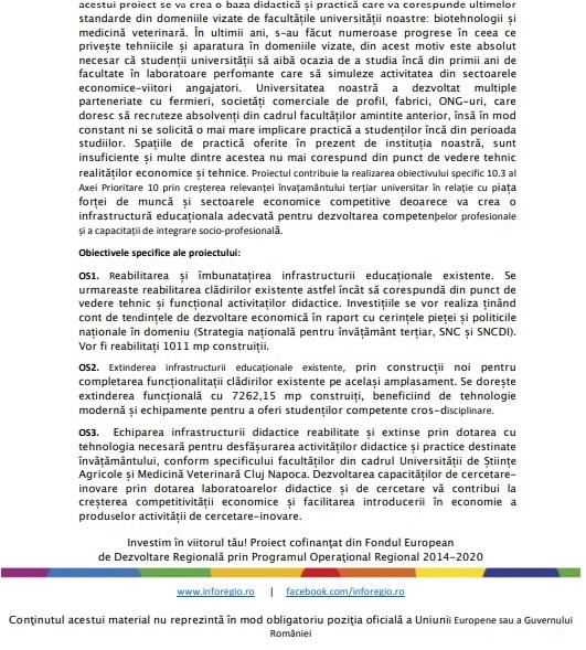 Modernizarea infrastructurii educaționale universitare de nutriție și patologie animală a USAMV Cluj-Napoca la Jucu