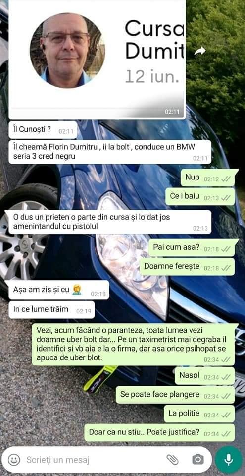 Se întâmplă la Cluj! Un șofer Bolt a amenințat cu pistolul un client și l-a dat jos din mașină