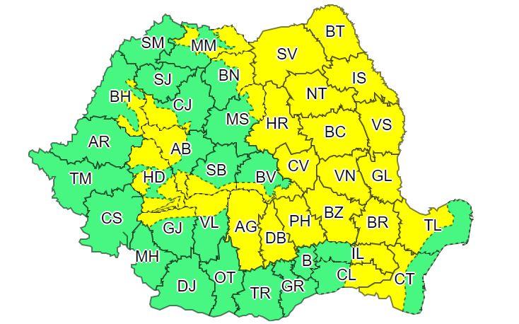 Încă o zi cu furtuni! COD GALBEN de vijelii, ploi torențiale și grindină la Cluj