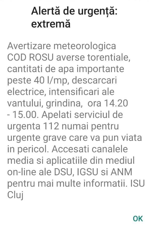 Încă un COD ROȘU de furtuni la Cluj. S-a emis mesaj RO-ALERT