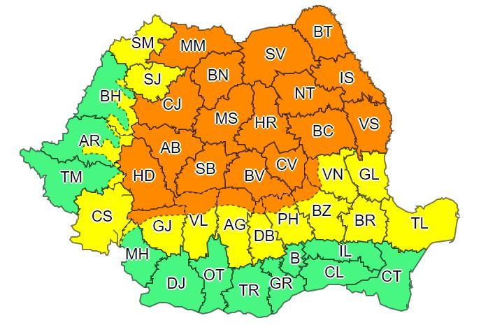 Nu scăpăm de vremea rea! CODUL PORTOCALIU de vreme severă a fost prelungit