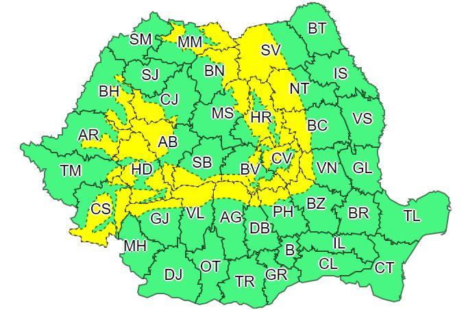 COD GALBEN de vreme rea la Cluj. Vânt puternic și temperaturi spre zero grade