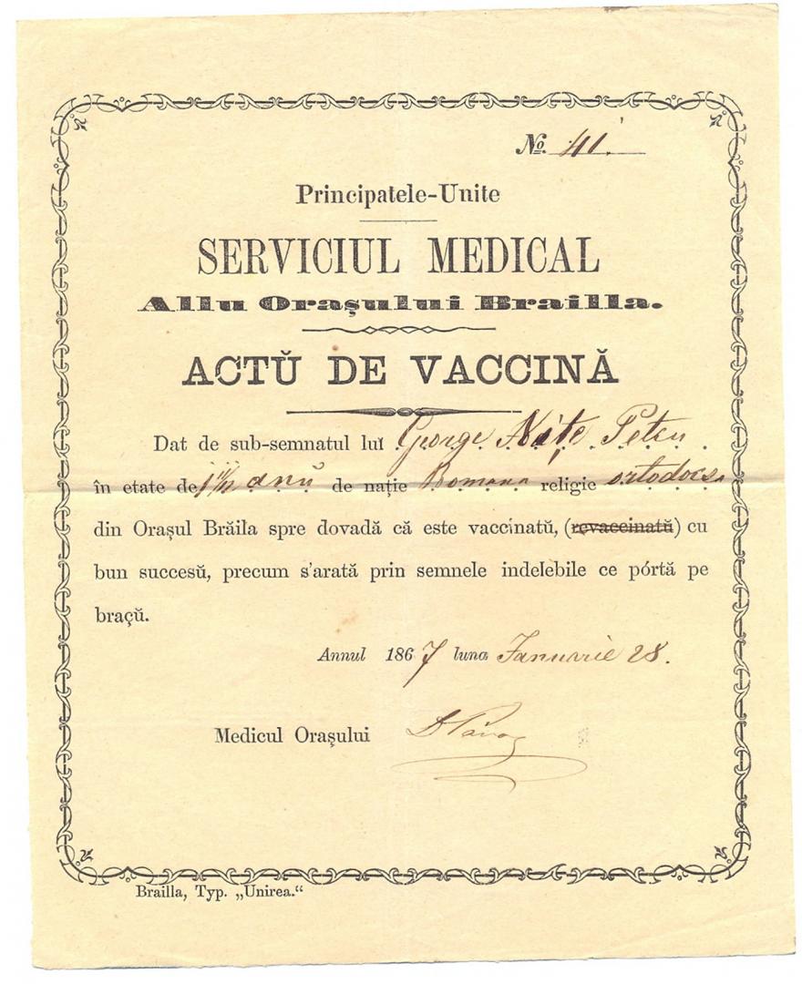 Cum arăta o adeverință de vaccinare de dinainte de Marea Unire