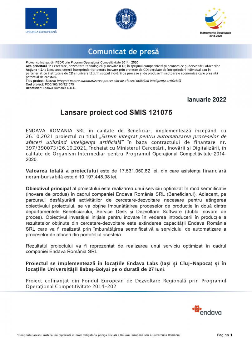 „Sistem integrat pentru automatizarea proceselor de afaceri utilizând inteligența artificială”