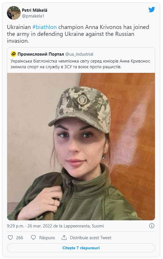 O tânără lunetistă, campioană mondială la juniori, a intrat în armată și îi va ochi pe ruși