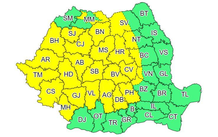 COD GALBEN de vijelii, ploi torenţiale şi grindină la Cluj