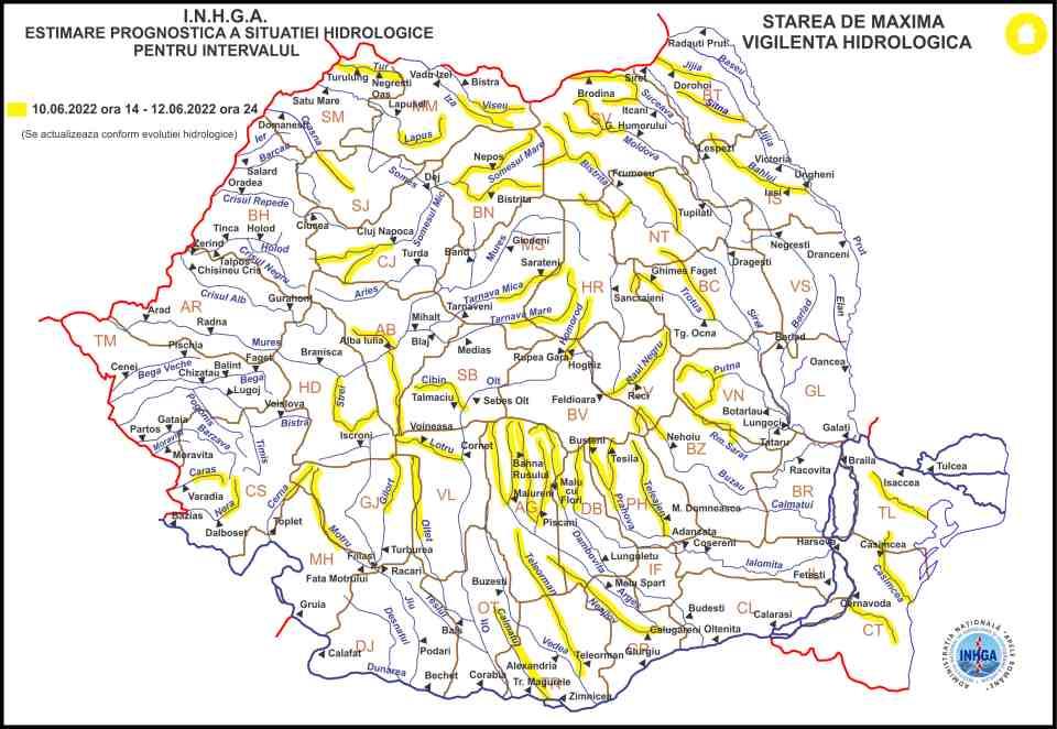 ALERTĂ hidrologică: COD GALBEN de inundații în Cluj până duminică noaptea