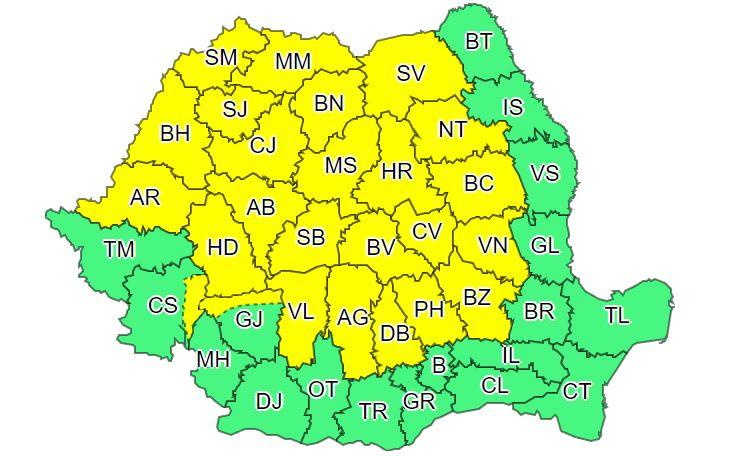 Vine urgia! Clujul, sub COD GALBEN de ploi torențiale, vijelii și grindină