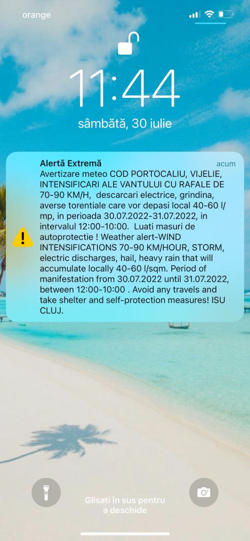 Vine FURTUNA! Au fost trimise mesaje RO-Alert la Cluj-Napoca