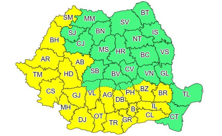 Weekend cu Cod Galben de caniculă în vestul și sudul țării. Maximele ajung la 37 de grade