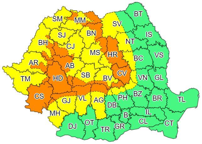 COD PORTOCALIU de vreme severă la Cluj. Au fost emise mesaje RO-ALERT