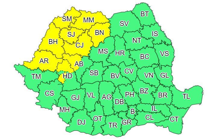 Se strică vremea! COD GALBEN de ploi torențiale, vânt și  grindină la Cluj