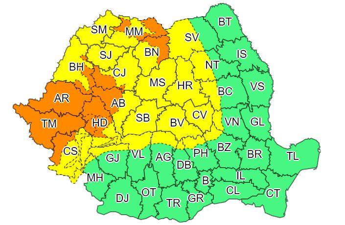 COD PORTOCALIU de vijelii, grindină și ploi torențiale la Cluj