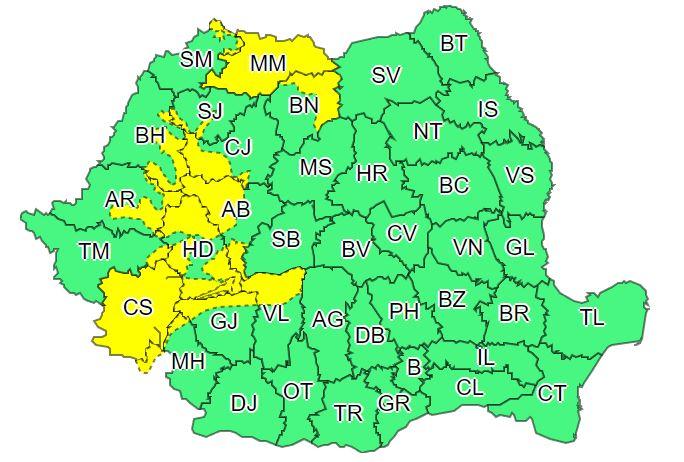 O nouă avertizare COD GALBEN de ploi la Cluj