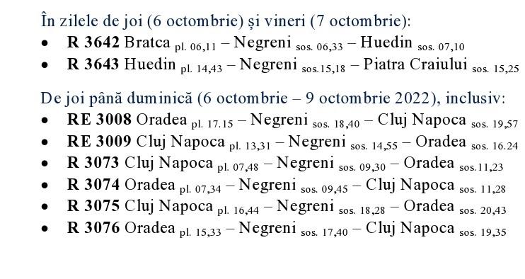 Mai multe trenuri vor avea opriri suplimentare în Negreni, la ”târg de la Fechetău”