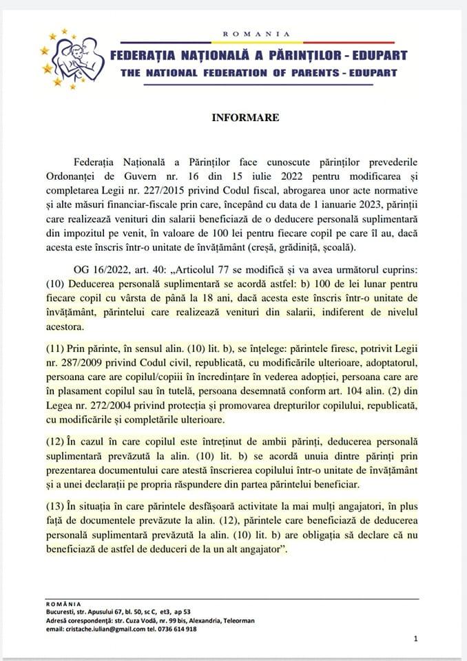 Scutiri la impozit pentru părinții care au copii la școală, grădiniță sau creșă, indiferent de venit