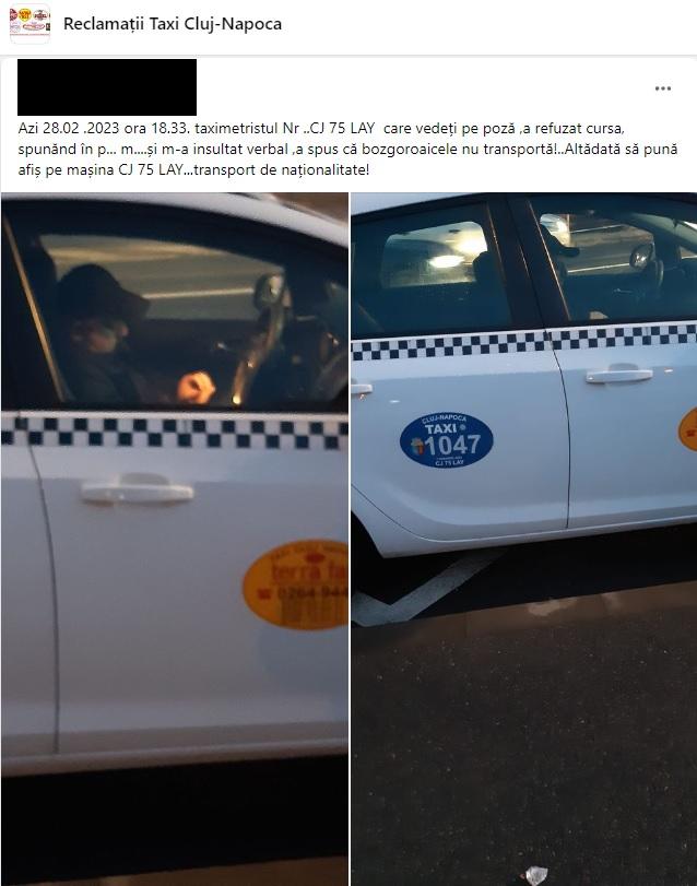 Taximetrist din Cluj-Napoca, amendat cu 500 de lei pentru că a refuzat o clientă maghiară