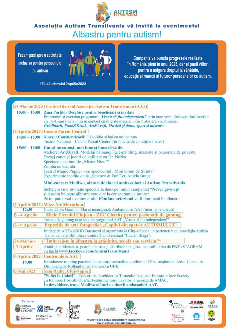Campania „Albastru pentru autism” vine la Cluj-Napoca de Ziua Mondială a Conștientizării Autismului. Care este programul evenimentului