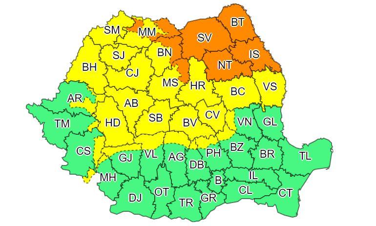 Mesaj nou de vreme severă! Clujul, din nou sub COD GALBEN de ninsori, vânt și polei