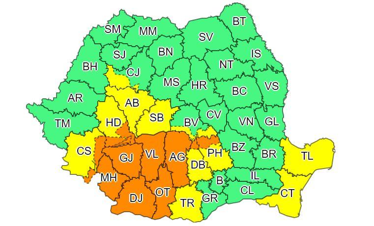 Noi avertizări de FURTUNĂ la Cluj! COD GALBEN și PORTOCALIU de vreme severă în mai multe județe