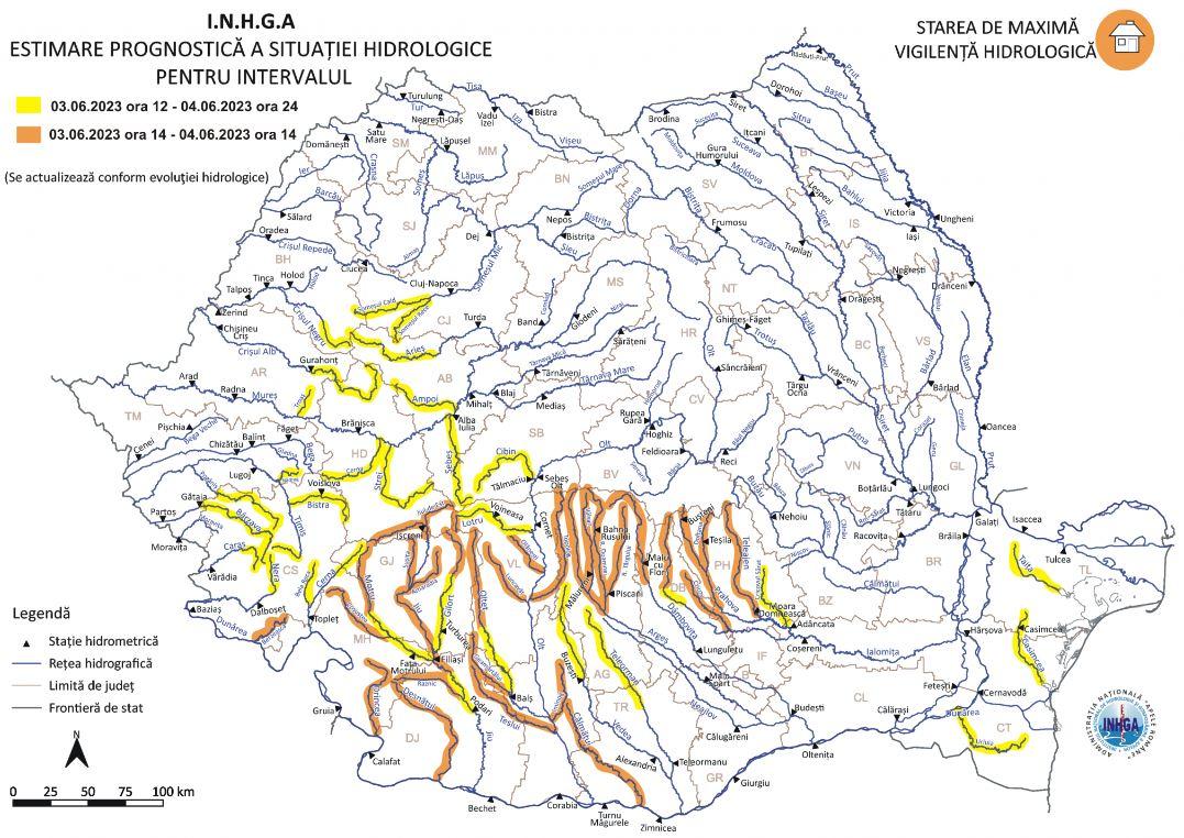 ALERTĂ hidrologică: COD GALBEN de viituri în județul Cluj