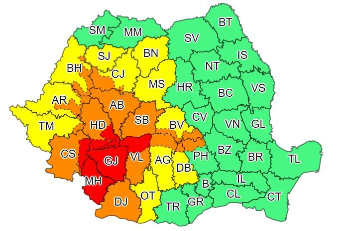 Clujul, din nou avertizări COD PORTOCALIU și GALBEN de vreme rea: vijelii, ploi abundente și grindină