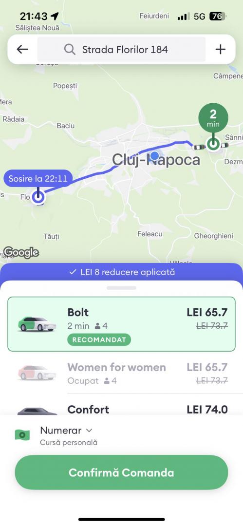 Prețuri à la Cluj. Sute de lei pentru un Bolt de la Aeroport până în Florești: „Te întrebi dacă să mergi acasă sau să îți iei bilet de avion să vezi l