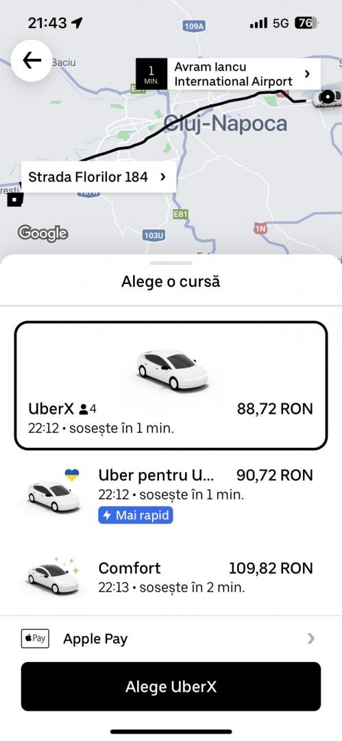 Prețuri à la Cluj. Sute de lei pentru un Bolt de la Aeroport până în Florești: „Te întrebi dacă să mergi acasă sau să îți iei bilet de avion să vezi l
