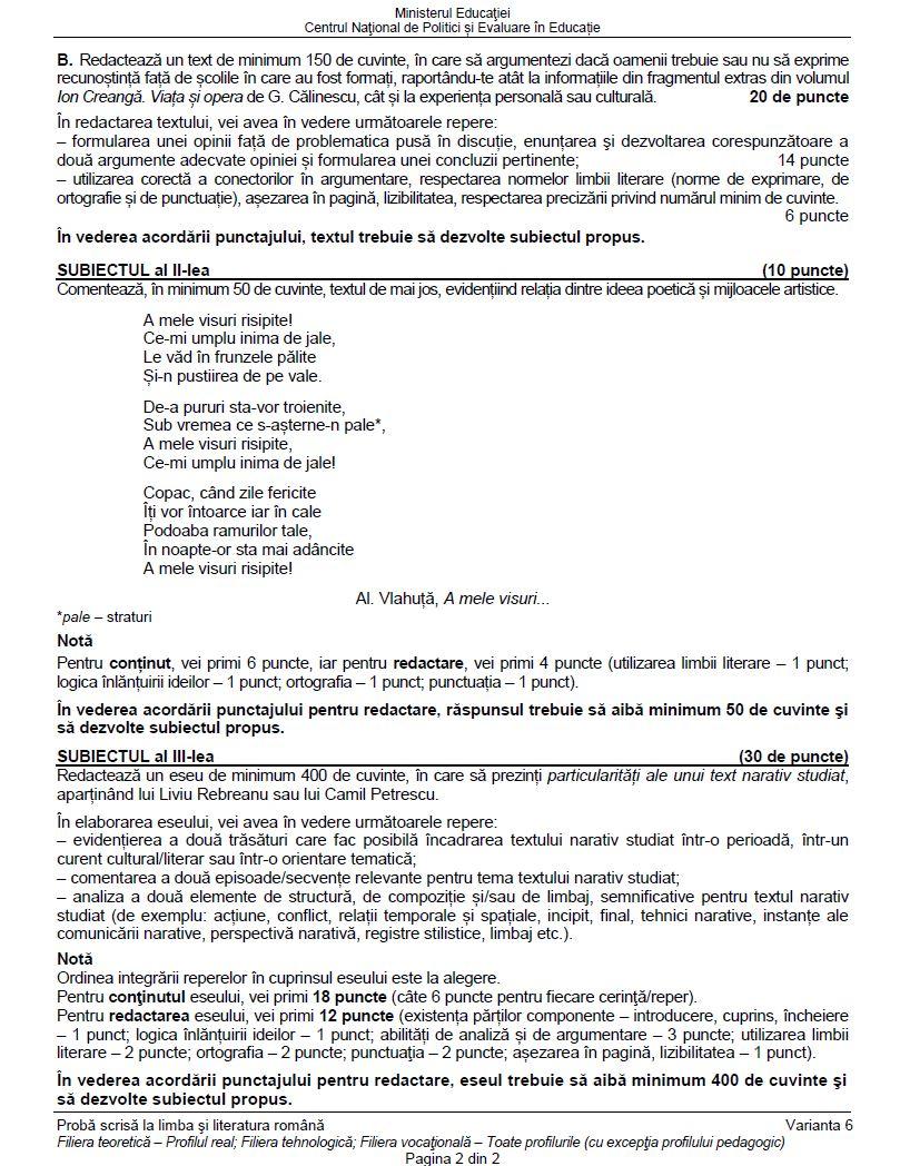 BAC 2023. SUBIECTELE la Limba și literatura română