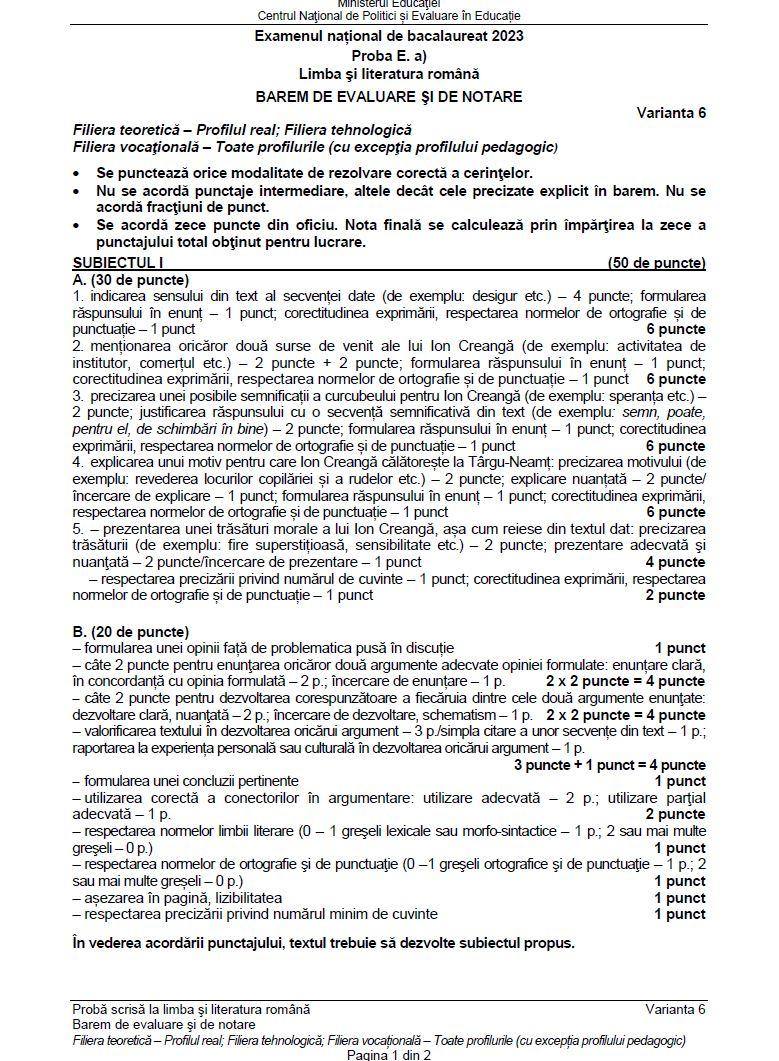 BAC 2023. A fost publicat BAREMUL pentru proba la Română