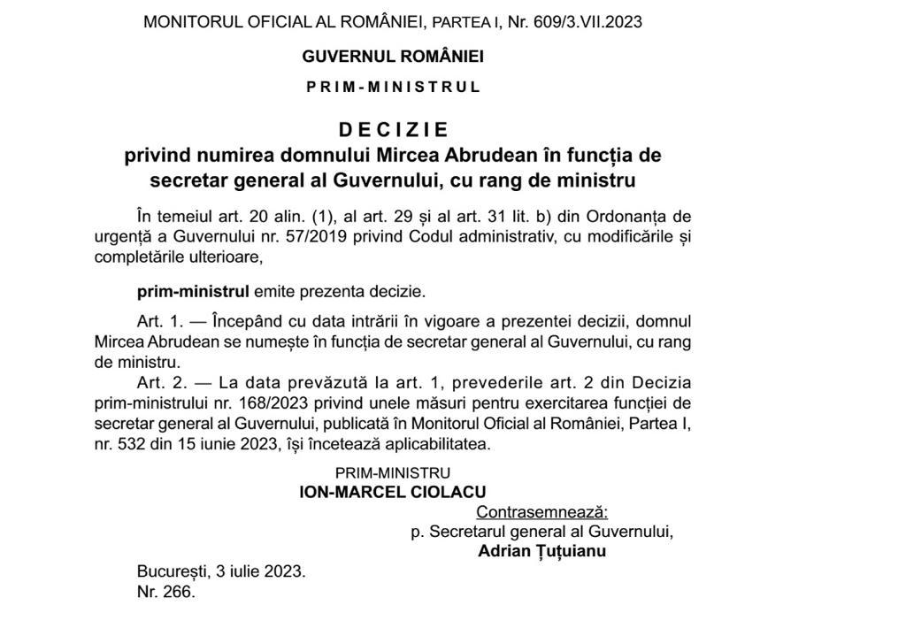 Oficial! Clujeanul Mircea Abrudean, numit secretar general al Guvernului